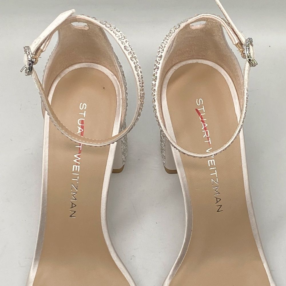 Stuart Weitzman Nudist Shine Block 75 Crystal Embellished Sandal size 8.5 - Picture 12 of 15